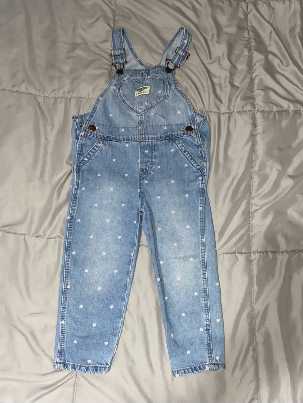 OshKosh B'gosh Light Blue Denim Overalls with Pink Hearts